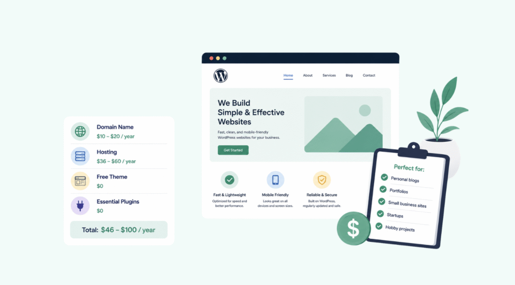 Option 1: Low-Budget WordPress Website ($46 – $100/year)